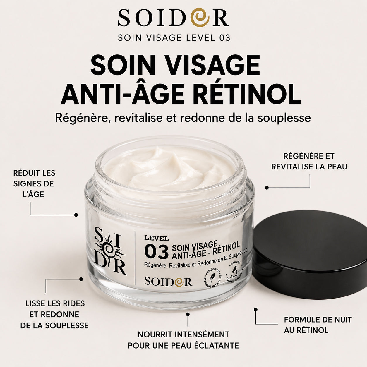 Crème nuit au rétinol | SOIDOR Level 03