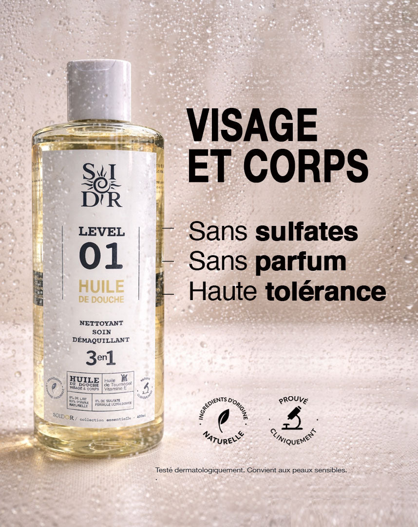 Huile de douche sans parfum peau sèche | SOIDOR Level 01